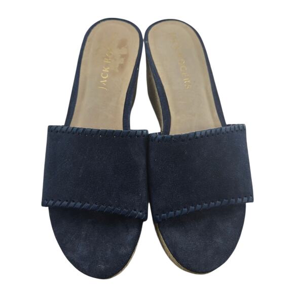 Jack Rogers Platform Espadrille Slide Sandals Womens 11 Blue Suede Boho Preppy - Picture 5 of 11